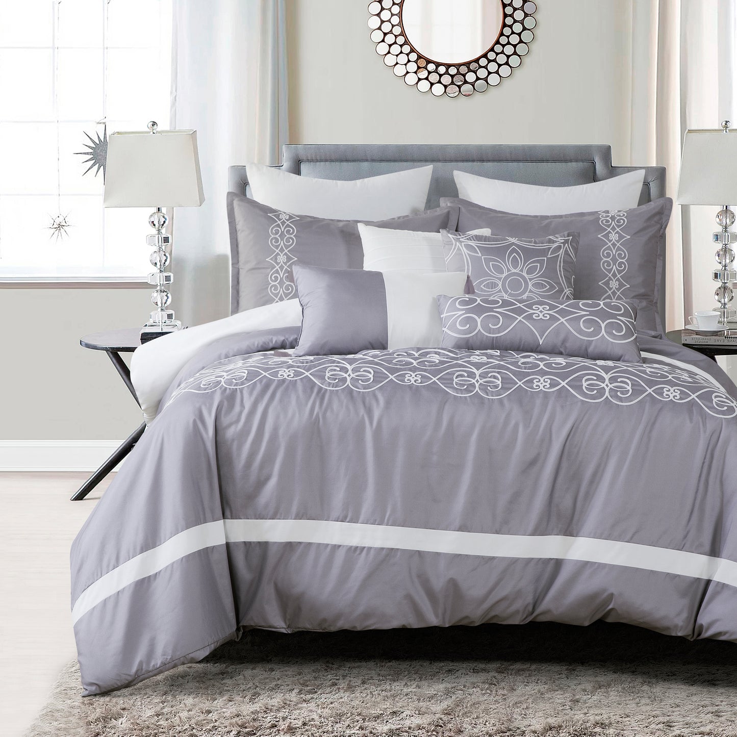 7-Piece Levora Boho Lavandar Purple Comforter Set Embroidery Bedding Queen Size