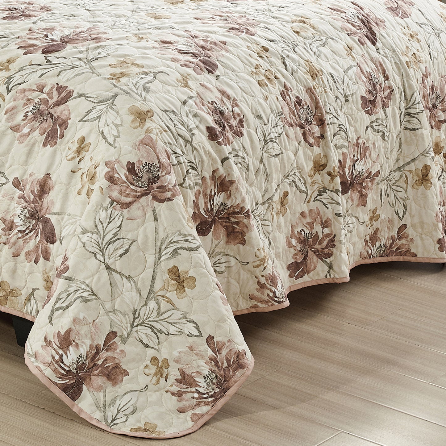 3-Piece Bahamar Floral Blush Pink Bedspread Set King Size Shabby Chic Quilt