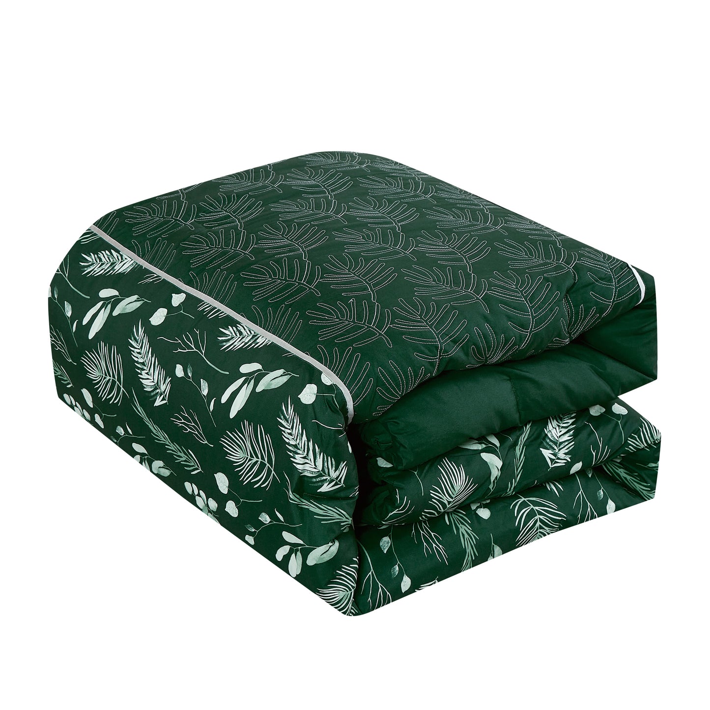 Bed-in-a-Bag 9-pieces Quenby Floral Gray & Green Comforter and Sheet Set, Bed in Bag Floral Bedding Set - Cal King Size