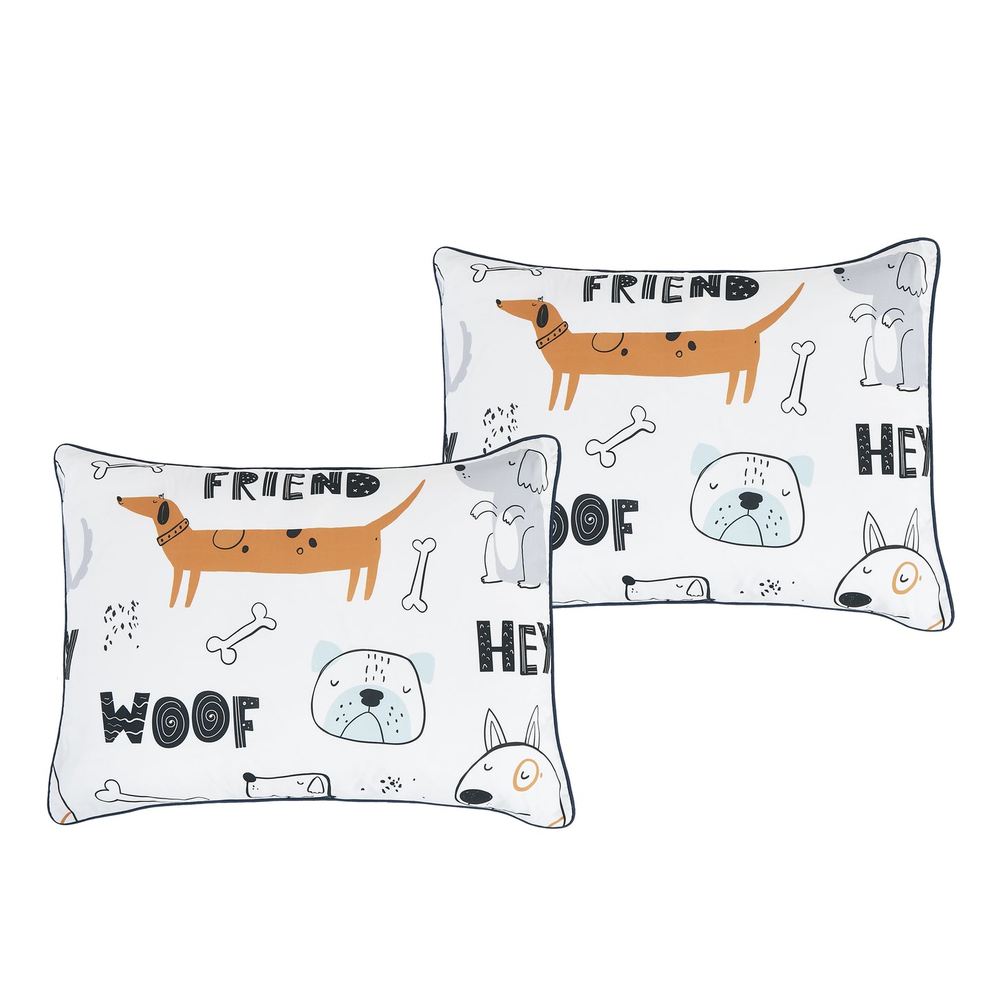 Woof Friends Kids Comforter Set Twin Size Kids White Comforter Set with Dog Toy Throw Pillow - For Boys and Girls