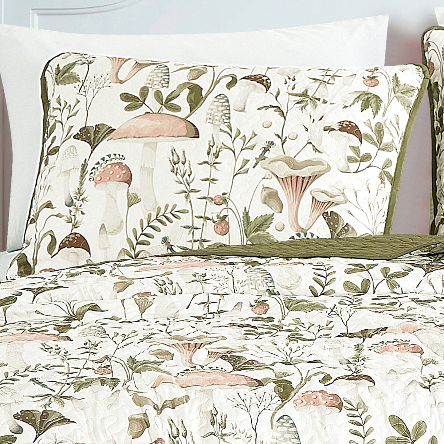 3-Piece Teige Olive Mushroom Bedspread Set King Size Reversible Green Quilt