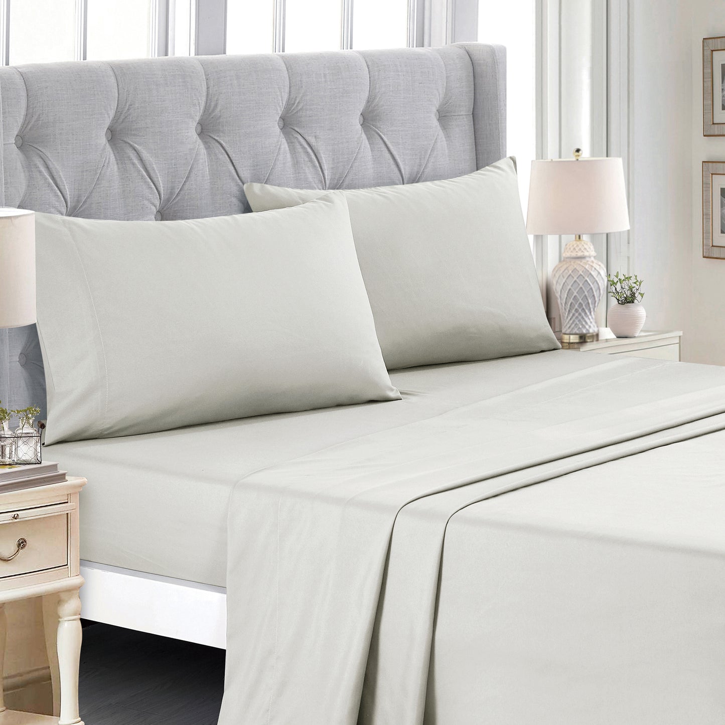 Bed-in-a-Bag 9-pieces Quenby Floral Gray & Green Comforter and Sheet Set, Bed in Bag Floral Bedding Set - Cal King Size