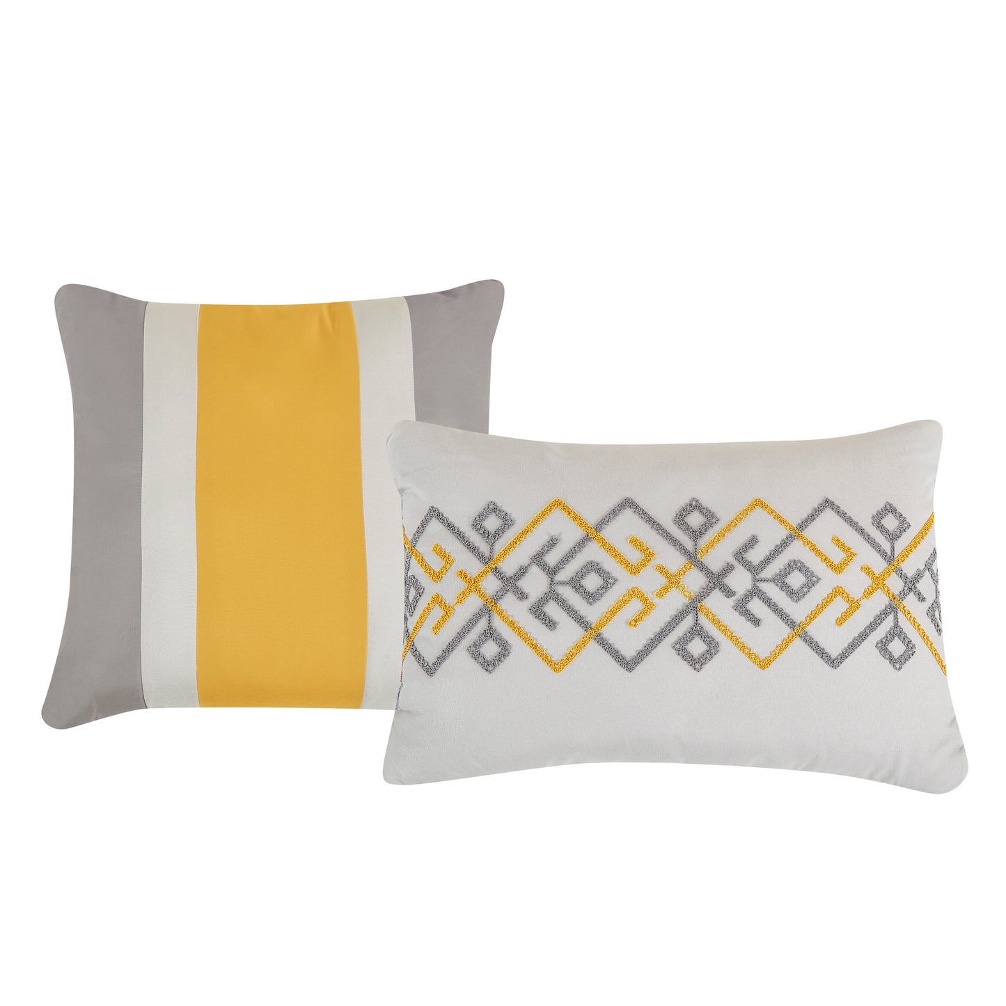 Bed-in-a-Bag 9-pieces Nelsey Yellow & Gray Comforter and Sheet Set, Bed in Bag Embroidery Bedding Set - Cal King Size