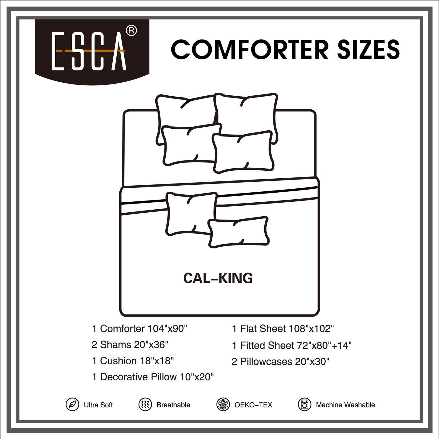 Bed-in-a-Bag 9-pieces Elind Brown and Red Embroidery Comforter and Sheet Set Bedding Set - Cal King Size
