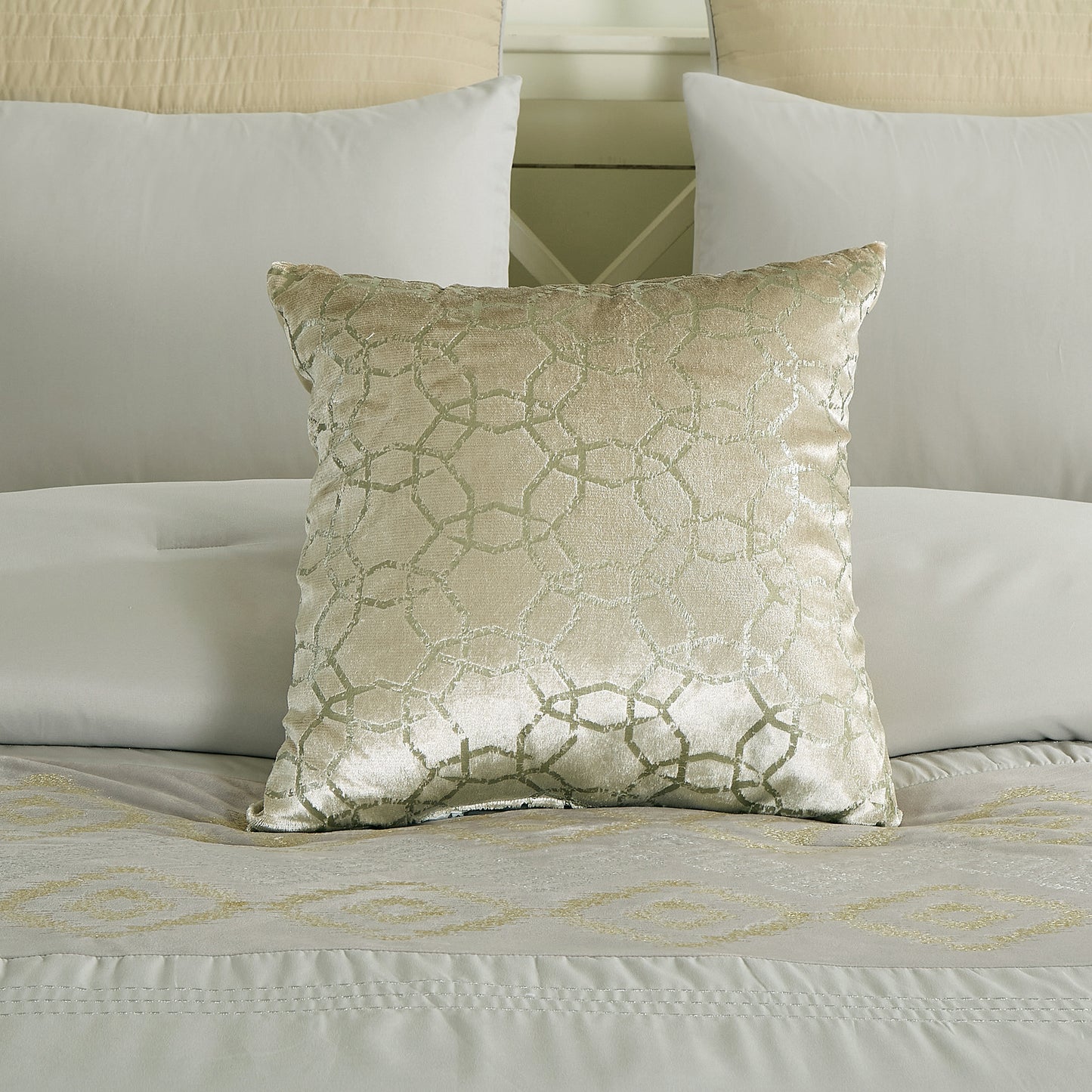 Bed-in-a-Bag 9-pieces Jarina Beige Jacquard Bedding Comforter and Bed Shirt Set - Cal King Size