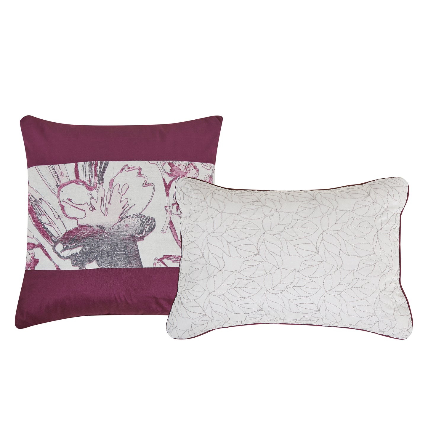 Bed-in-a-Bag 9-pieces Ontina Floral Gray & Purple Comforter and Sheet Set, Bed in Bag Floral Bedding Set - Cal King Size