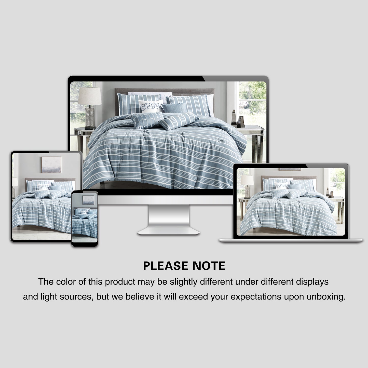 Bed-in-a-Bag 9-pieces Kirby Navy Blue and Grey Embroidery Bedding Comforter and Sheet Set - Cal King Size