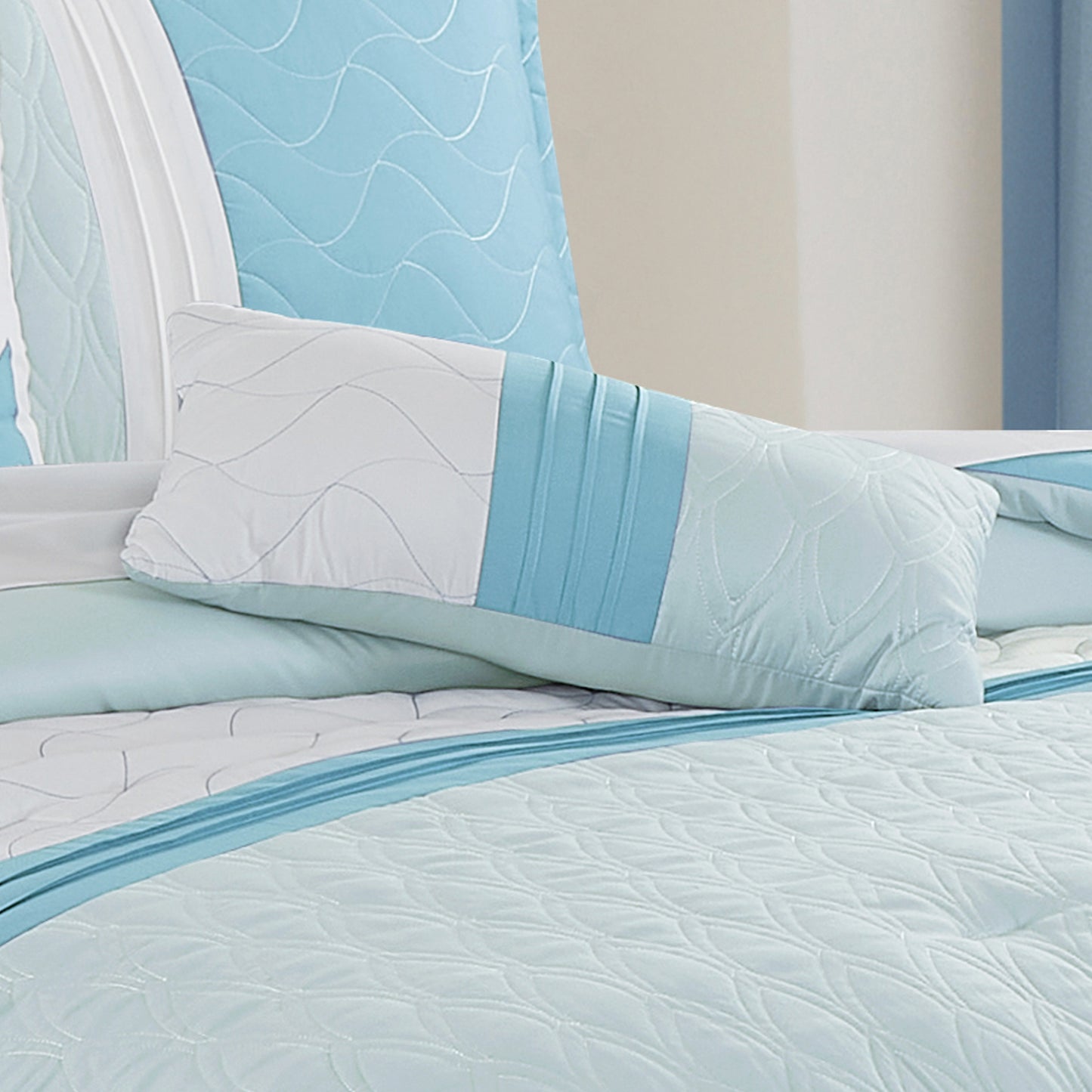 Bed-in-a-Bag 9-pieces Anchors White Blue Comforter and Sheet Set, Coastal Bedding Set - Cal King Size