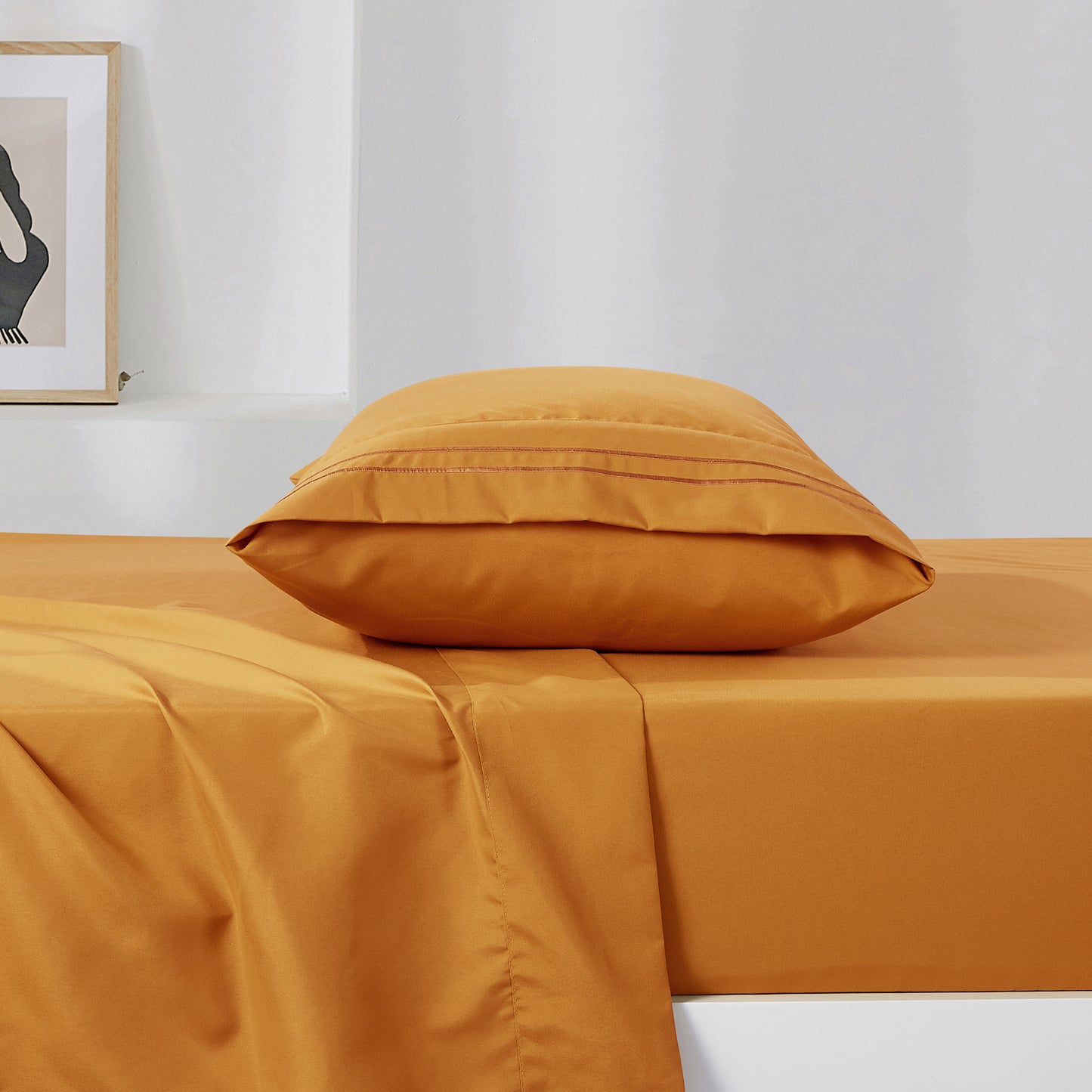4-Piece Orange Sheet Set Cal King Size with Flat Sheet, Fitted Sheet, and Pillowcases