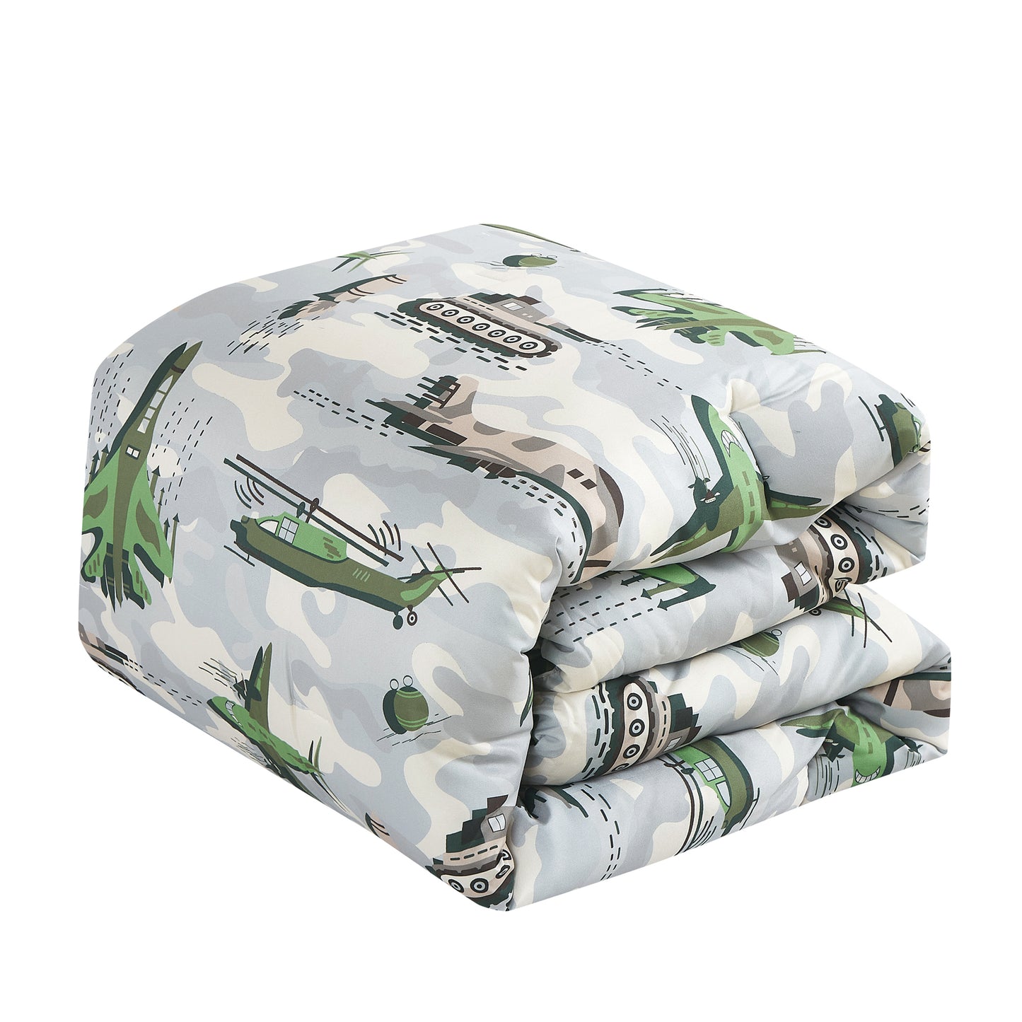 US Army Military Kids Comforter Set Twin Size Green Comforter Set with Fighter Jet Toy Throw Pillow - For Boys Girls