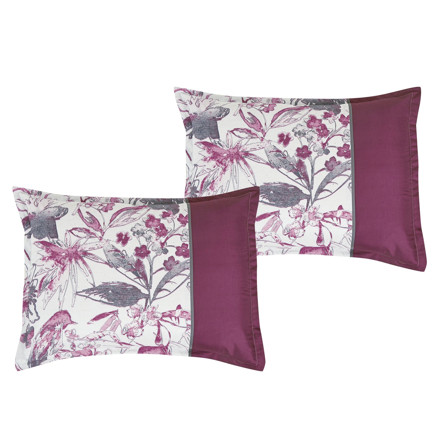 Bed-in-a-Bag 9-pieces Ontina Floral Gray & Purple Comforter and Sheet Set, Bed in Bag Floral Bedding Set - Cal King Size