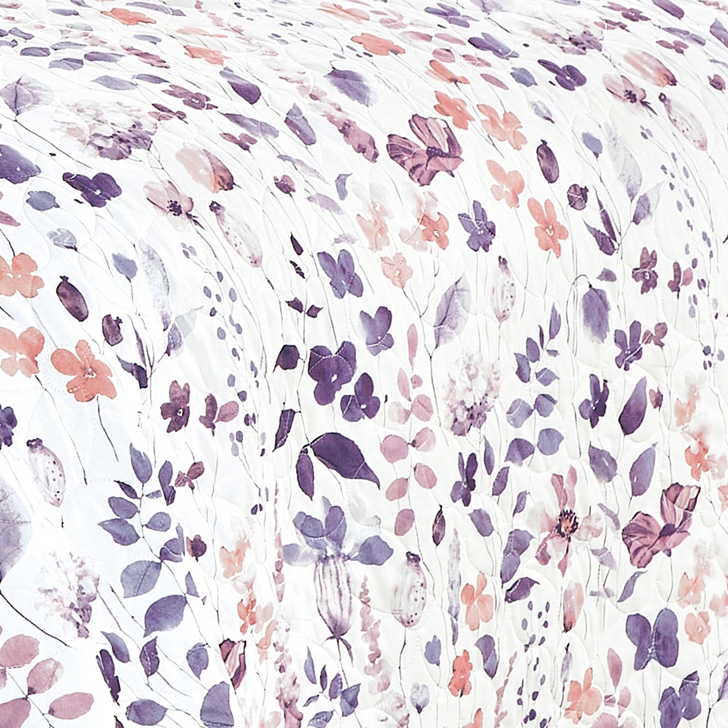 King Size Quilt Set 3-Piece Floral Purple Bedspread Set