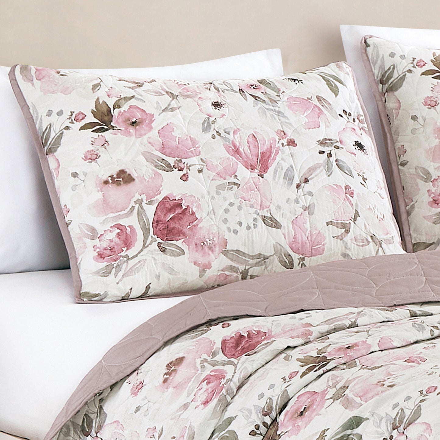 King Size Quilt Set 3-Piece Floral Pink Bedspread Set