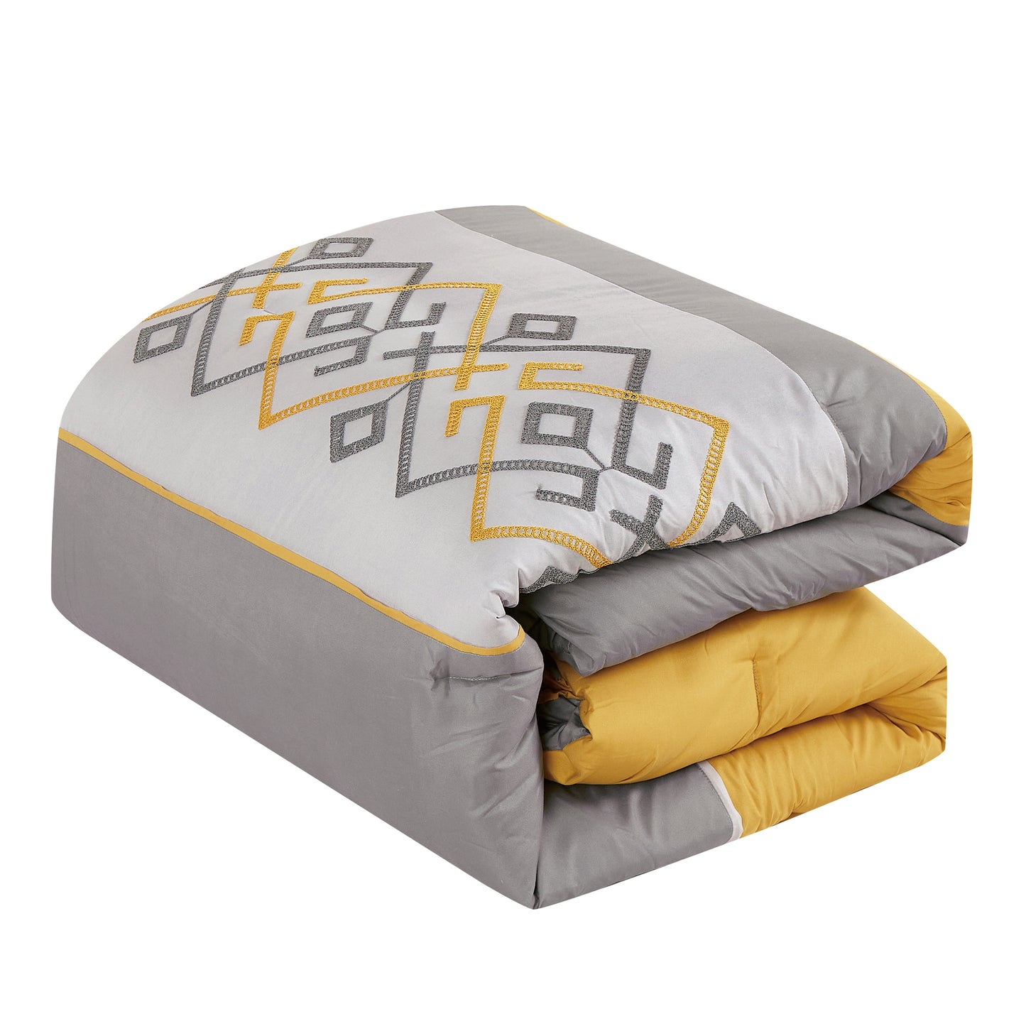 Bed-in-a-Bag 9-pieces Nelsey Yellow & Gray Comforter and Sheet Set, Bed in Bag Embroidery Bedding Set - Cal King Size