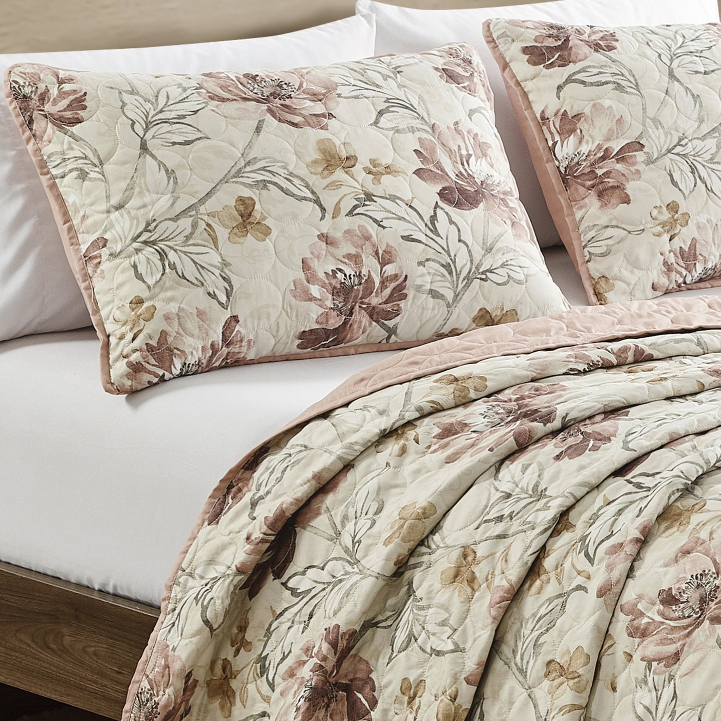 3-Piece Bahamar Floral Blush Pink Bedspread Set King Size Shabby Chic Quilt