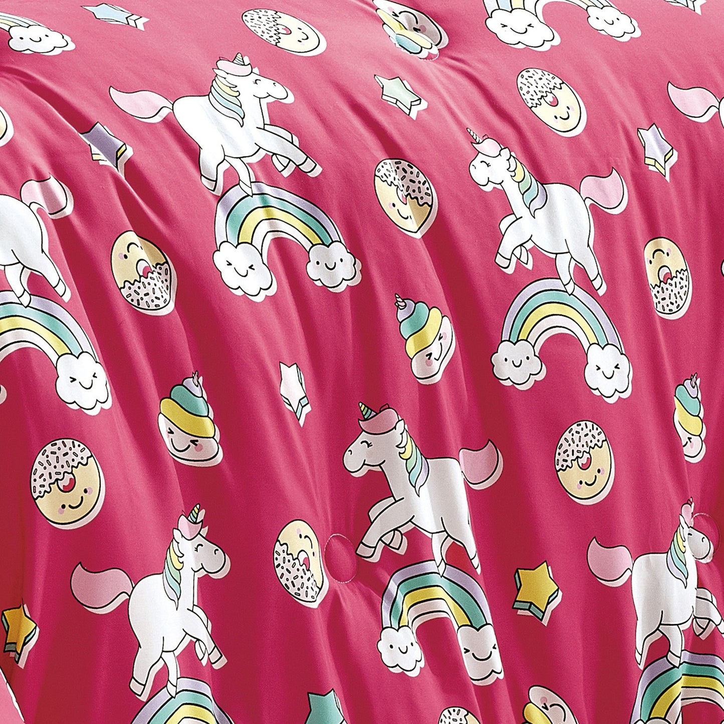Pink Unicorn and Rainbow Kids Comforter Set Full/Queen Size Hot Pink 4-Piece Kids Bedding with Cute Pattern Girls