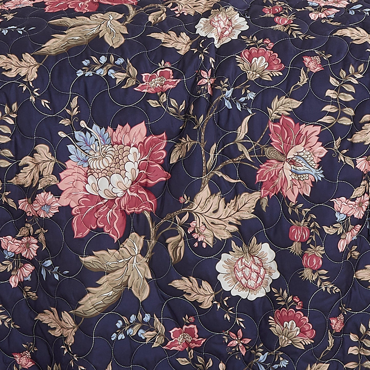 Winona Blue Floral Bedspread Set King Size 3-Piece Reversible Navy Quilt Set
