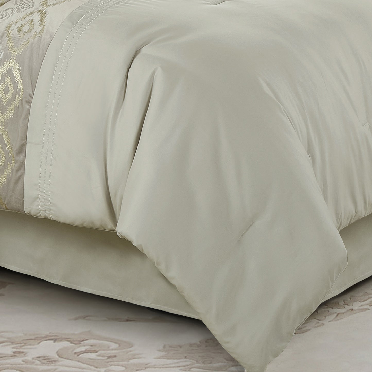 Bed-in-a-Bag 9-pieces Jarina Beige Jacquard Bedding Comforter and Bed Shirt Set - Cal King Size