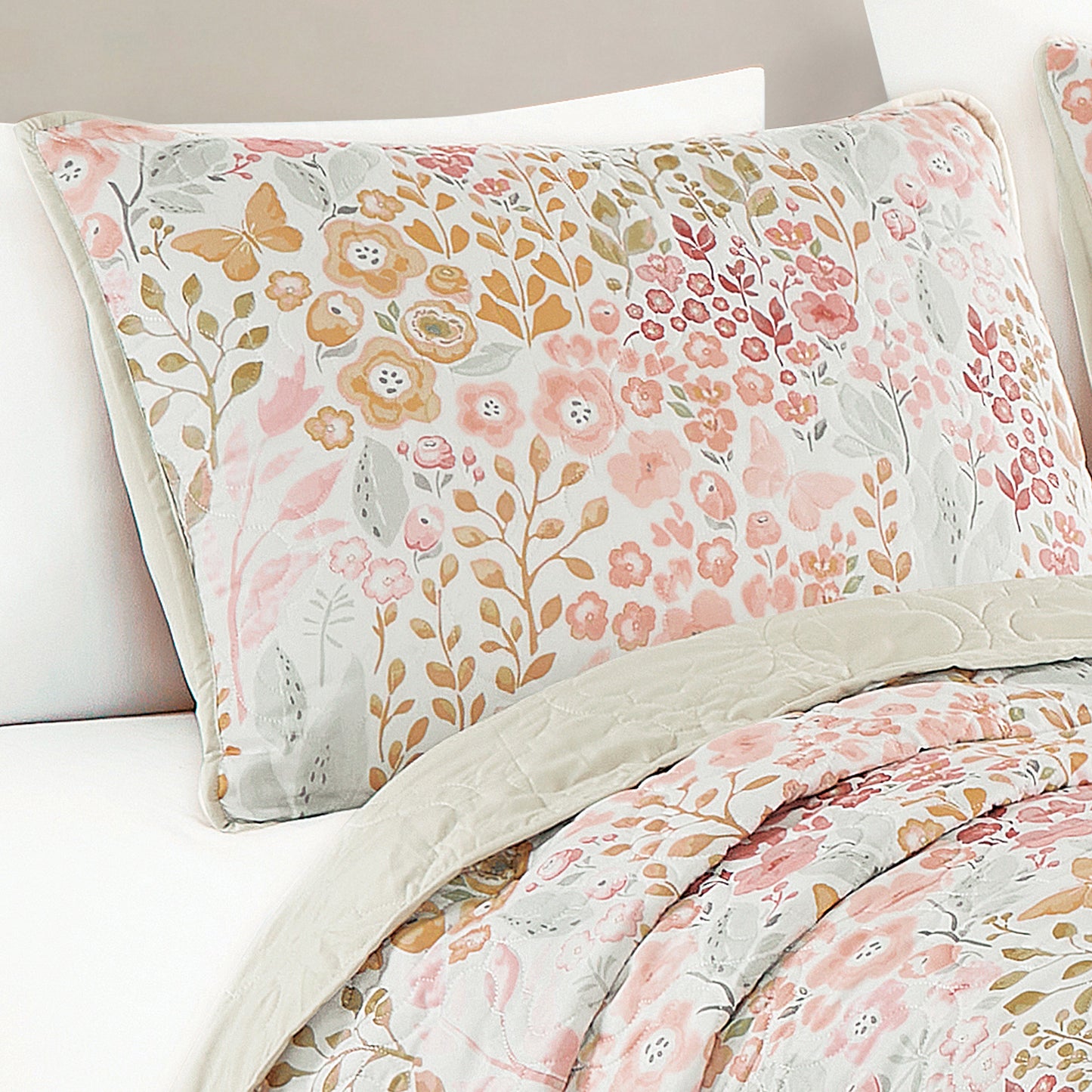 King Size Quilt Set 3-Piece Pink Floral Bedspread Set