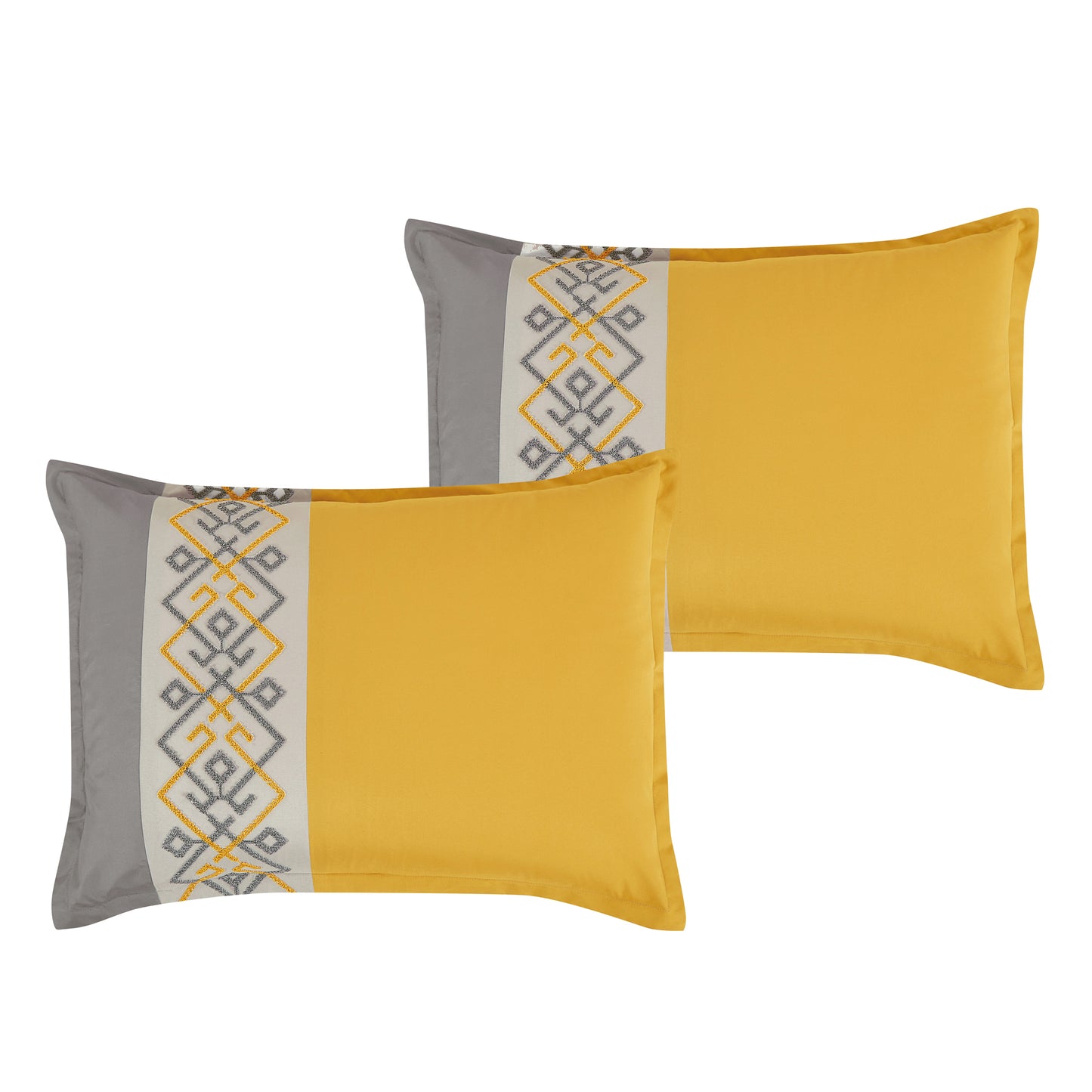 Bed-in-a-Bag 9-pieces Nelsey Yellow & Gray Comforter and Sheet Set, Bed in Bag Embroidery Bedding Set - Cal King Size