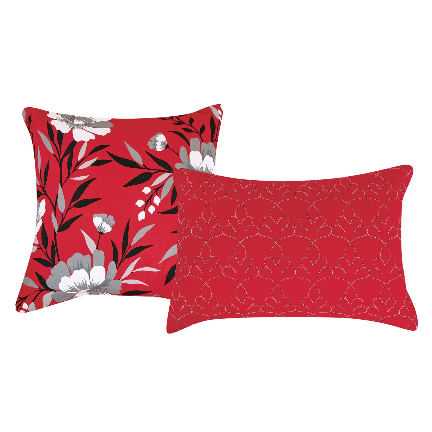 Bed-in-a-Bag 9-pieces Qubilah Floral Red Comforter and Sheet Set - Bed in Bag Quilted Floral Bedding Set - Cal King Size