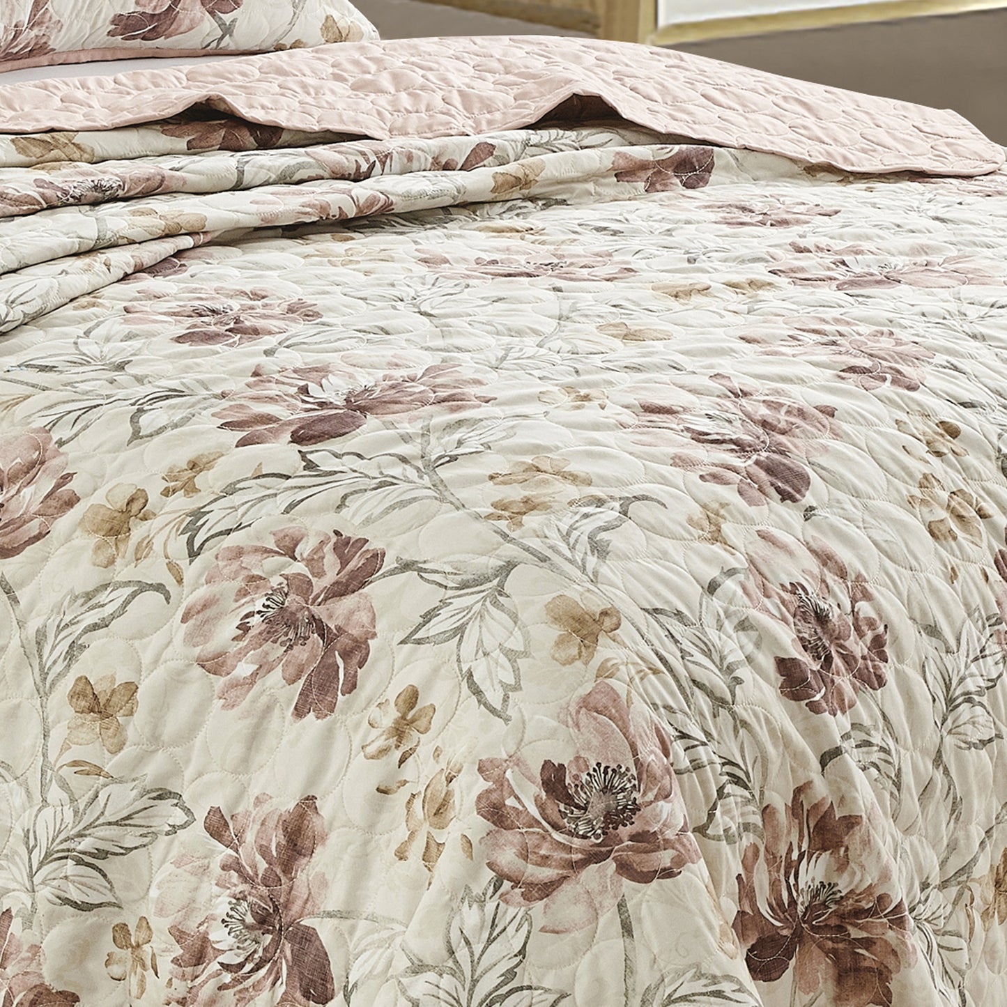 3-Piece Bahamar Floral Blush Pink Bedspread Set King Size Shabby Chic Quilt