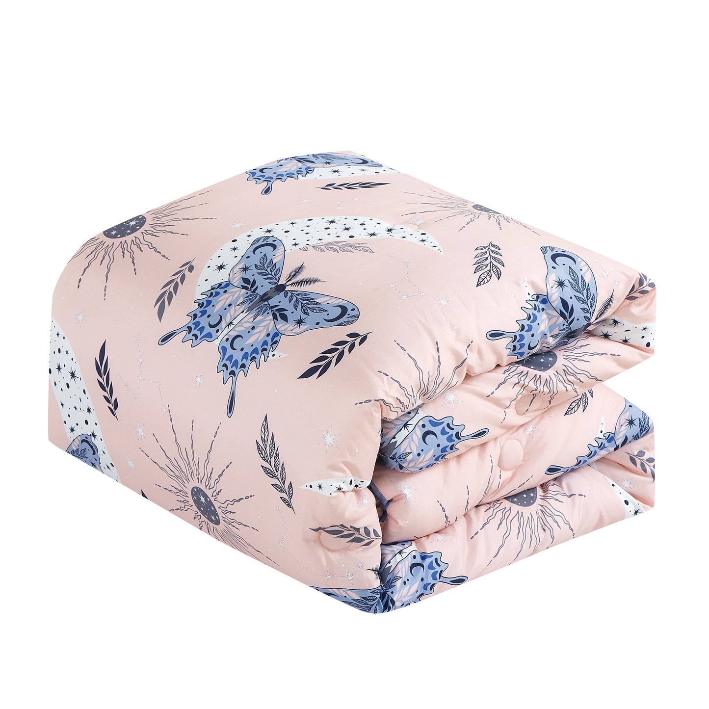 Butterfly Kids Comforter Set Twin Size Kids Blush Pink Comforter Set with Toy Throw Pillow - For Girls