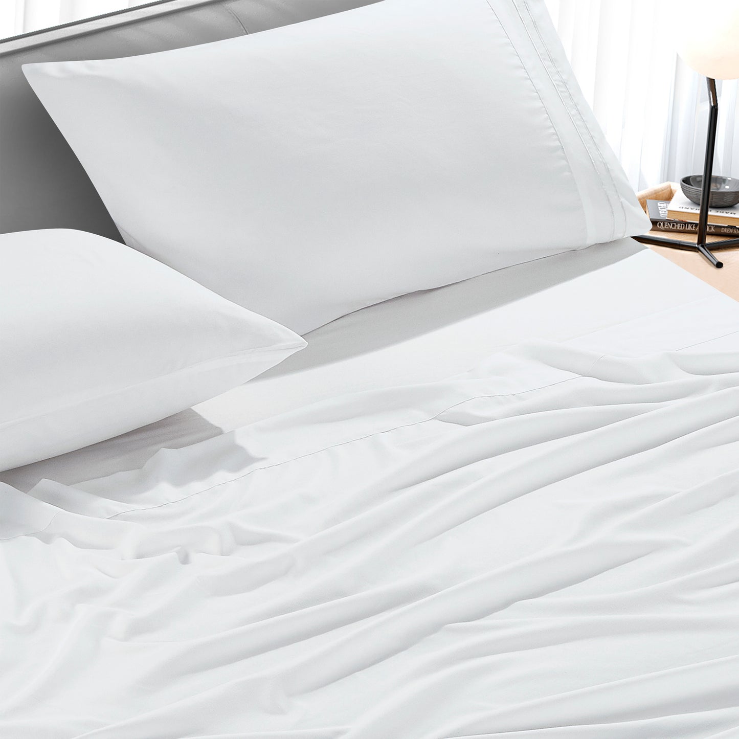 3-Piece White Sheet Set Twin Size with Flat Sheet, Fitted Sheet, and Pillowcases