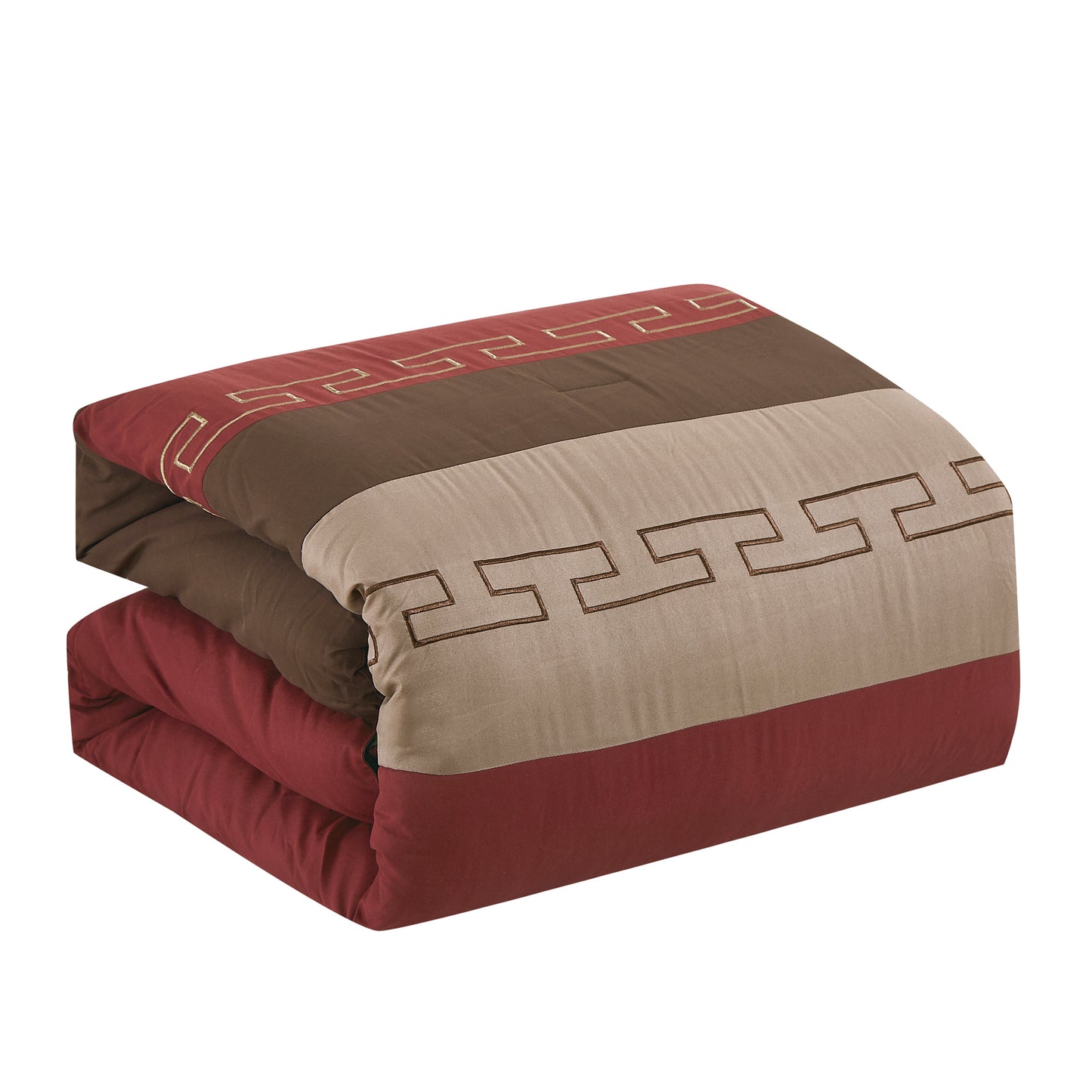 Bed-in-a-Bag 9-pieces Elind Brown and Red Embroidery Comforter and Sheet Set Bedding Set - Cal King Size