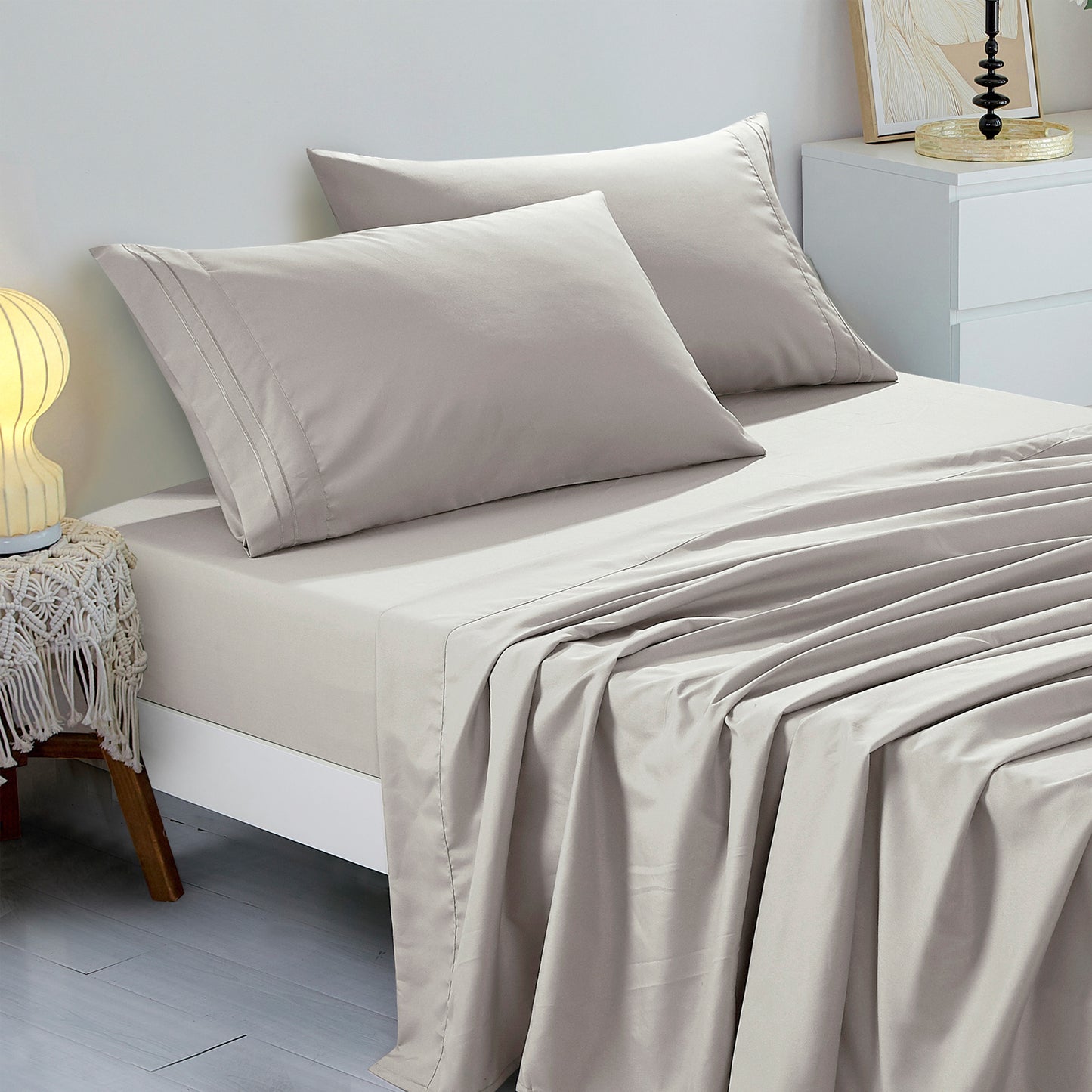 4-Piece Taupe Sheet Set Cal King Size with Flat Sheet, Fitted Sheet, and Pillowcases
