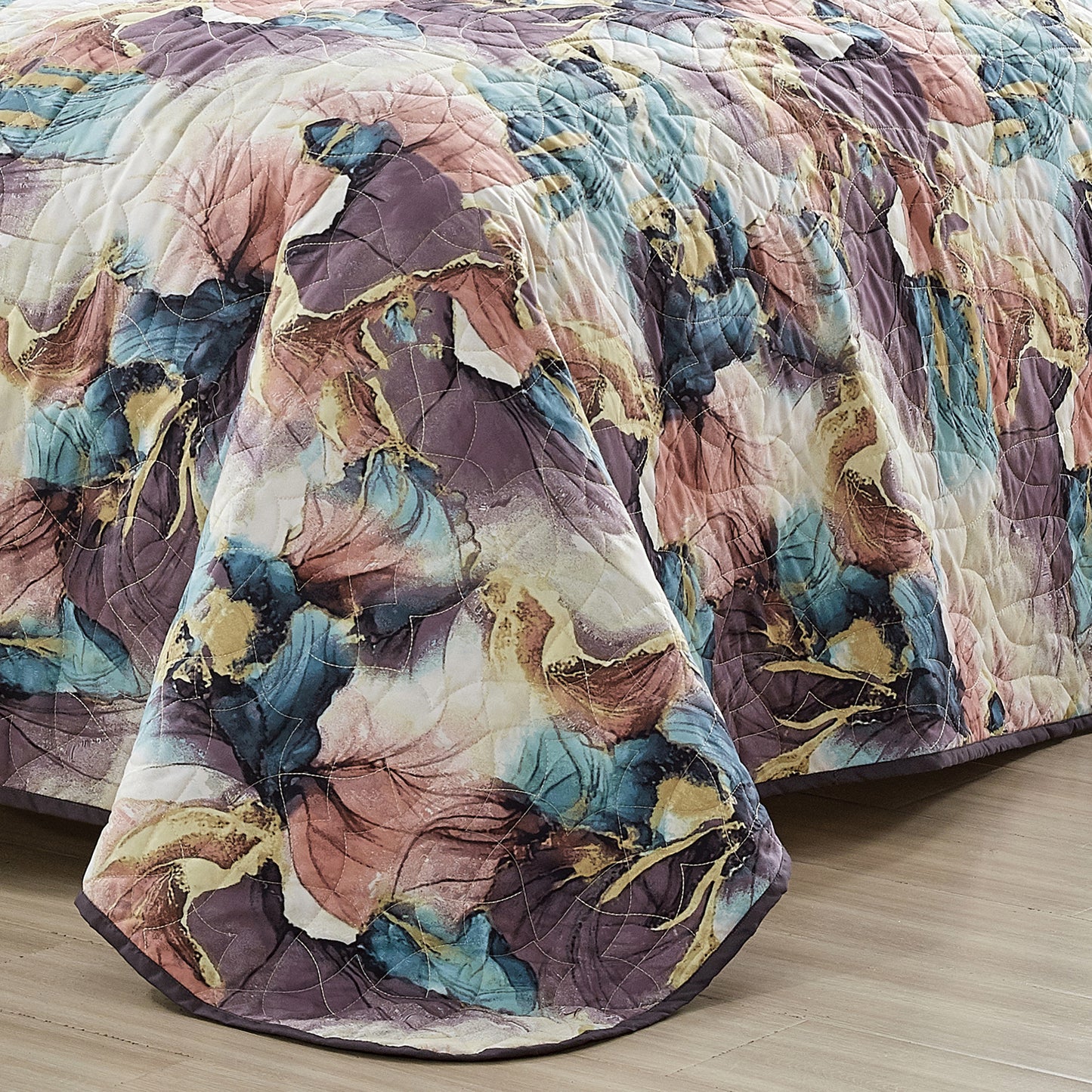 3-Piece Poline Iris Puple Bedspread Set King Size Reversible Lavender Floral Quilt