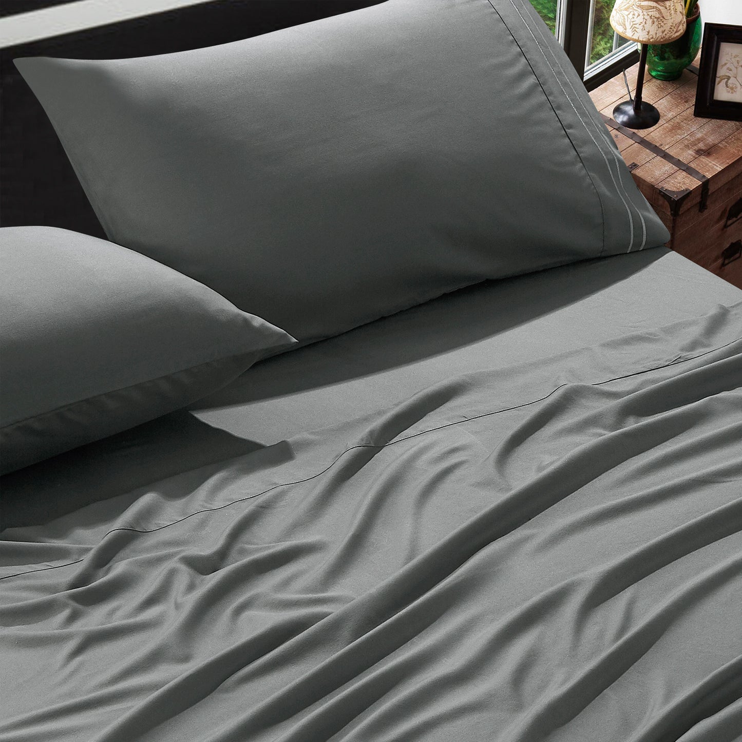3-Piece Grey Sheet Set Twin Size with Flat Sheet, Fitted Sheet, and Pillowcases