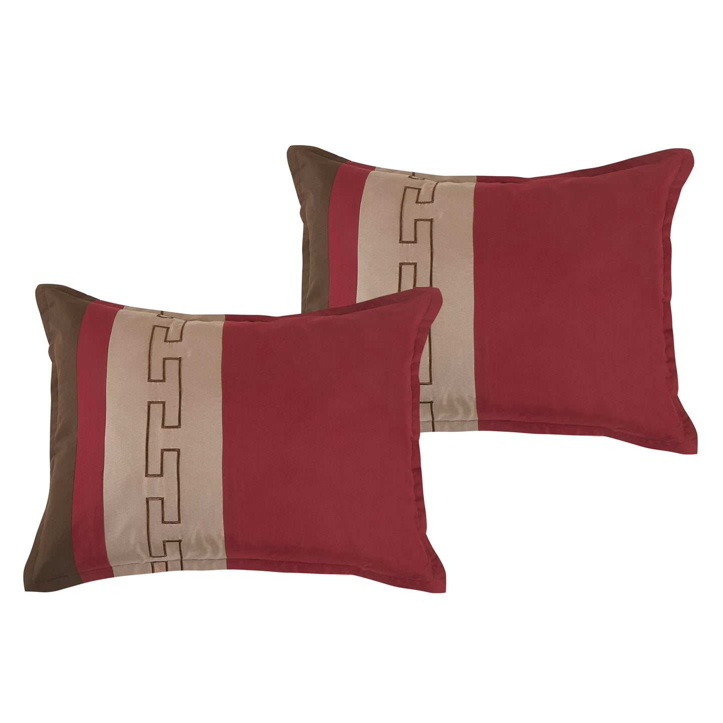 Bed-in-a-Bag 9-pieces Elind Brown and Red Embroidery Comforter and Sheet Set Bedding Set - Cal King Size