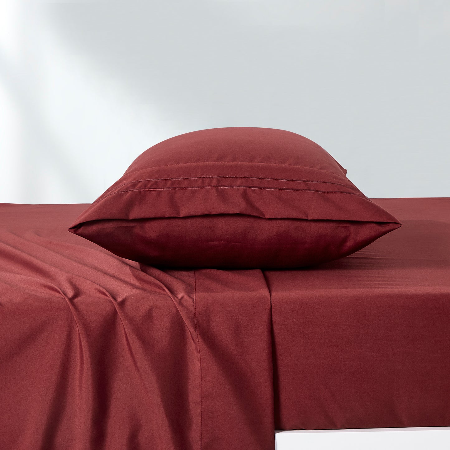 3-Piece Burgundy Sheet Set Twin Size with Flat Sheet, Fitted Sheet, and Pillowcases