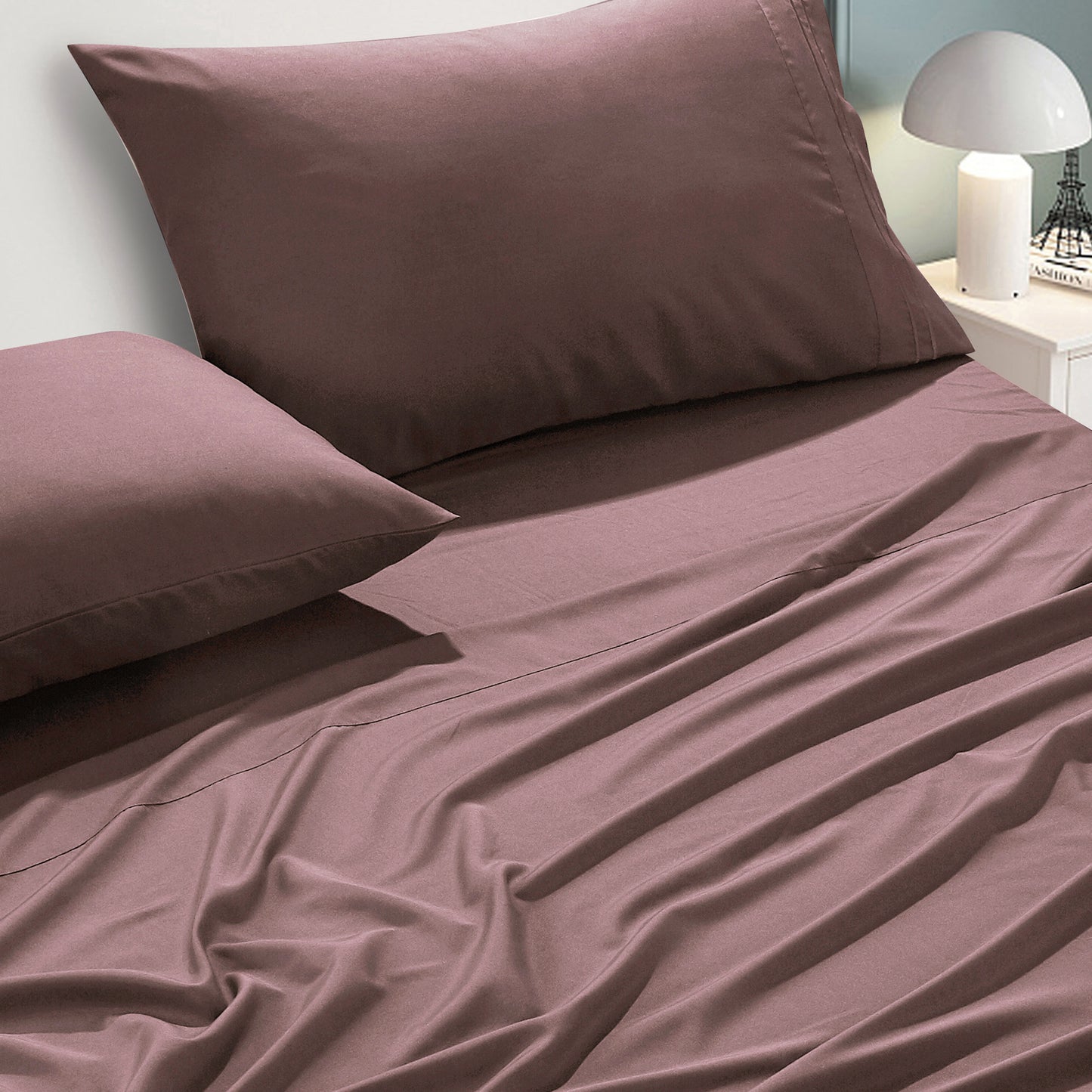 4-Piece Rose Purple Sheet Set Cal King Size with Flat Sheet, Fitted Sheet, and Pillowcases