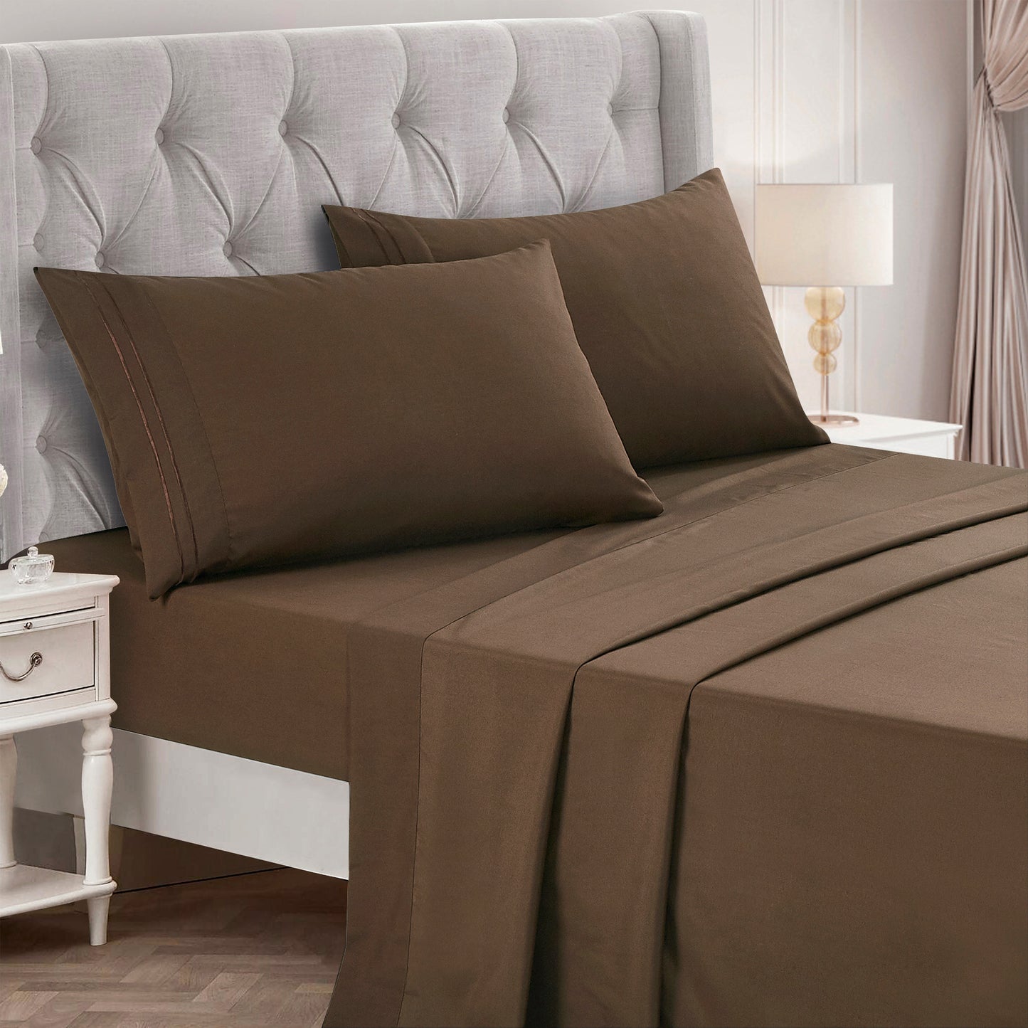 3-Piece Brown Sheet Set Twin Size with Flat Sheet, Fitted Sheet, and Pillowcases