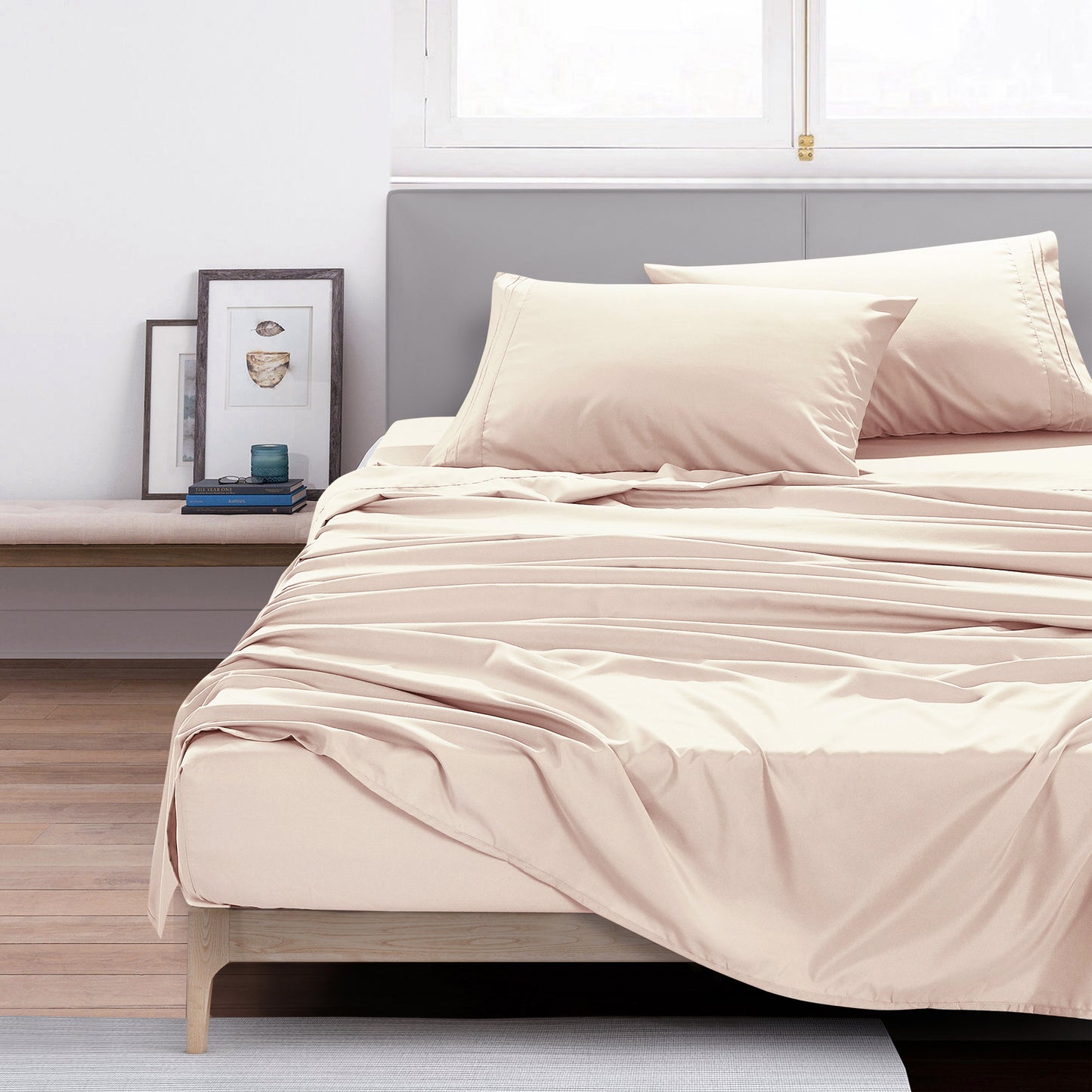 ESCA 3-Piece Blush Pink Sheet Set Twin Size with Flat Sheet, Fitted Sheet, and Pillowcases