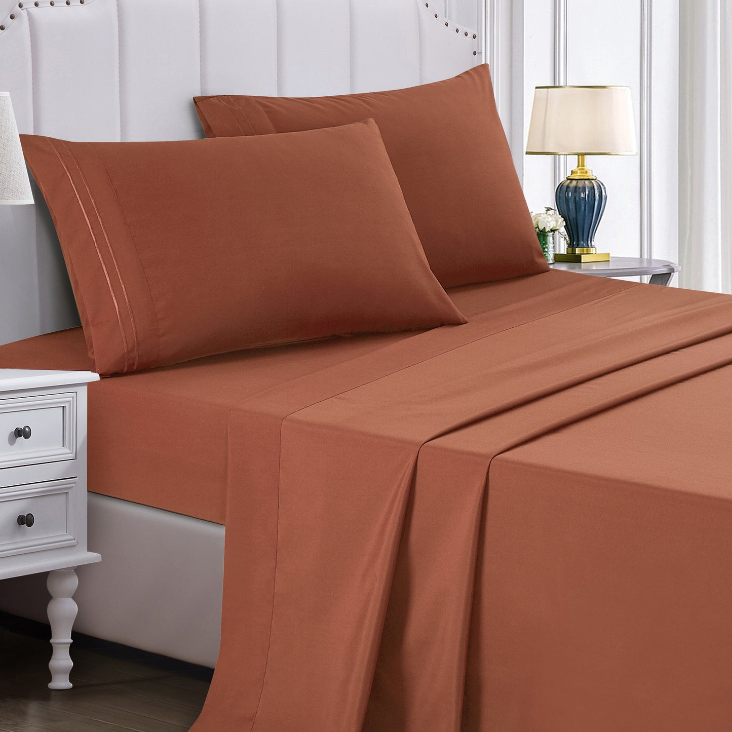4-Piece Spice Sheet Set Cal King Size with Flat Sheet, Fitted Sheet, and Pillowcases
