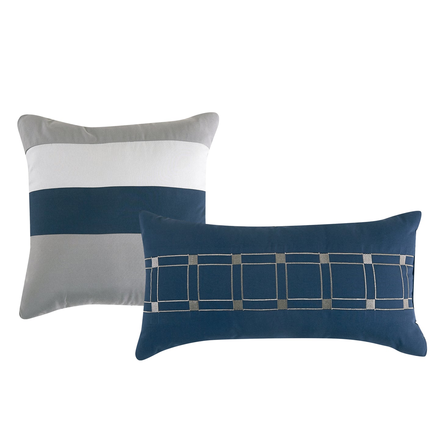Bed-in-a-Bag 9-pieces Kirby Navy Blue and Grey Embroidery Bedding Comforter and Sheet Set - Cal King Size