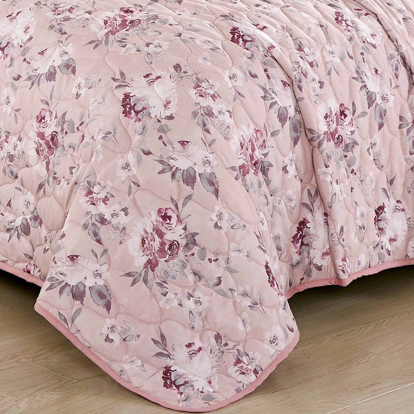 3-Piece Reversible Floral Pink Quilt, Floral Bedspread Set King Size