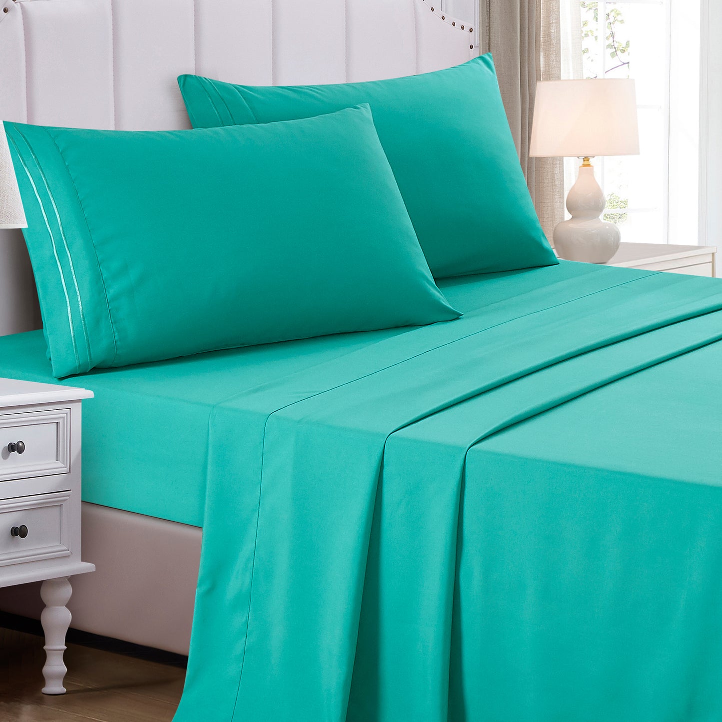 3-Piece Aqua Sheet Set Twin Size with Flat Sheet, Fitted Sheet, and Pillowcases