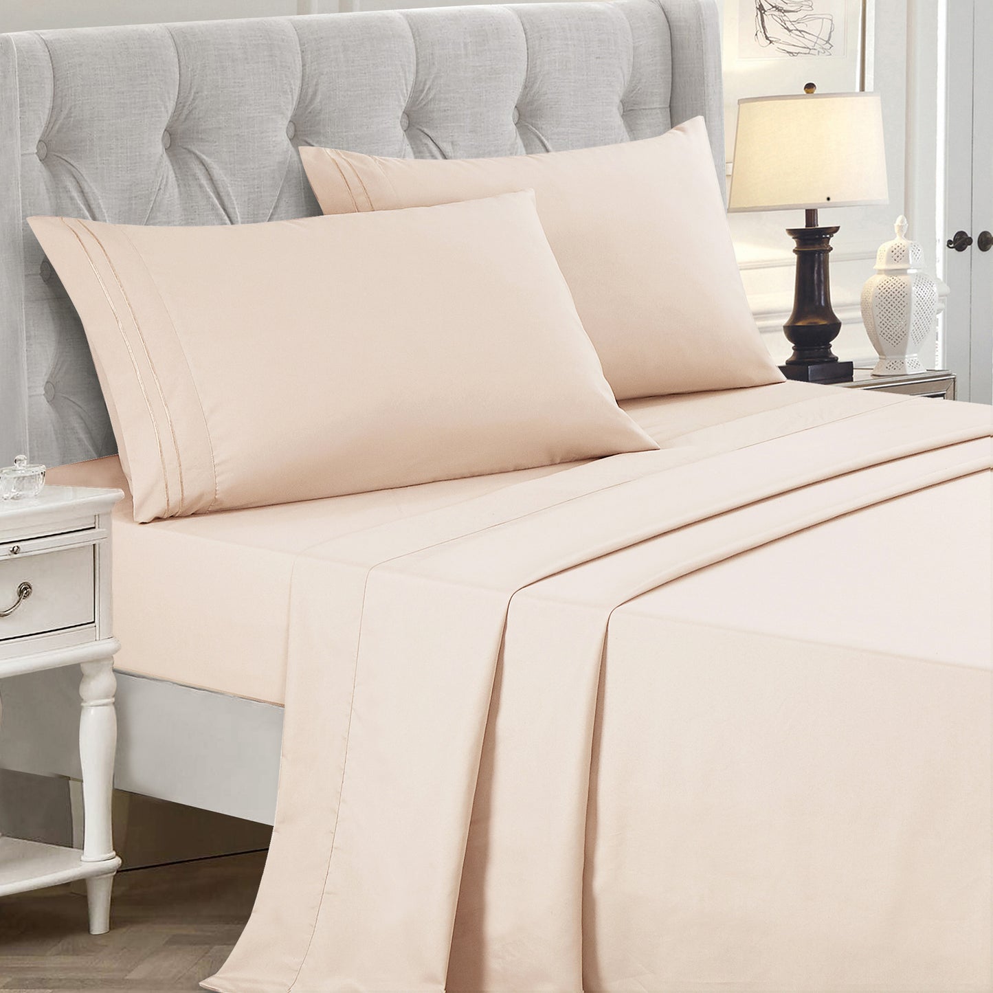 3-Piece Blush Pink Sheet Set Twin Size with Flat Sheet, Fitted Sheet, and Pillowcases
