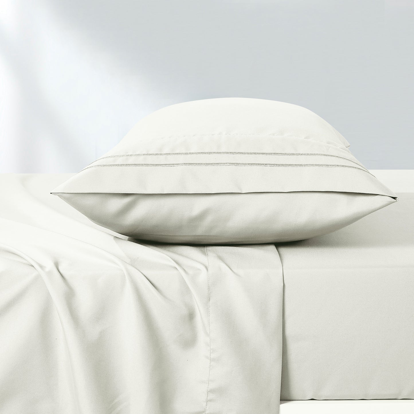 3-Piece Beige Sheet Set Twin Size with Flat Sheet, Fitted Sheet, and Pillowcases