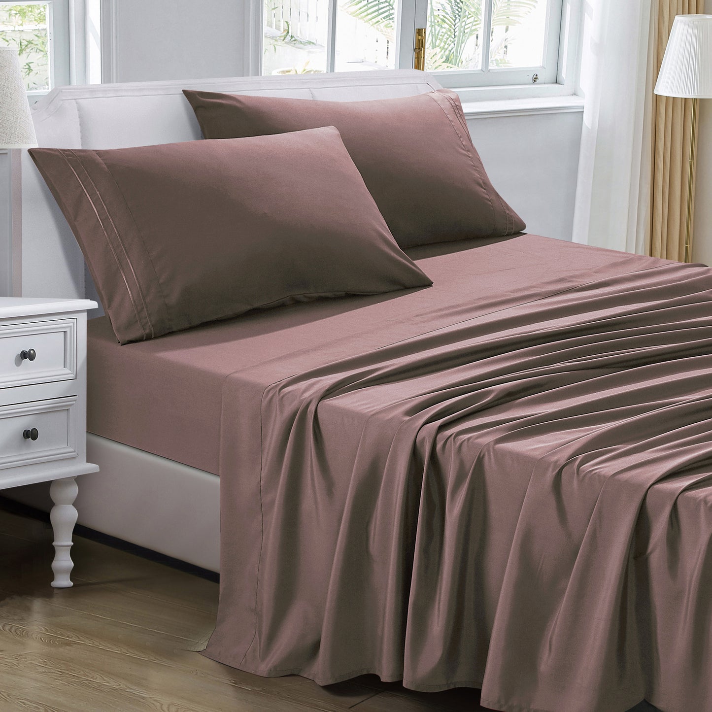 3-Piece Rose Purple Sheet Set Twin Size with Flat Sheet, Fitted Sheet, and Pillowcases