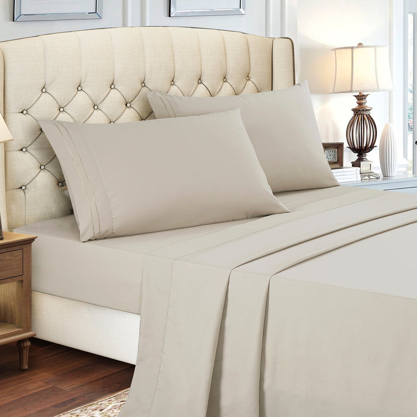 4-Piece Taupe Sheet Set Cal King Size with Flat Sheet, Fitted Sheet, and Pillowcases