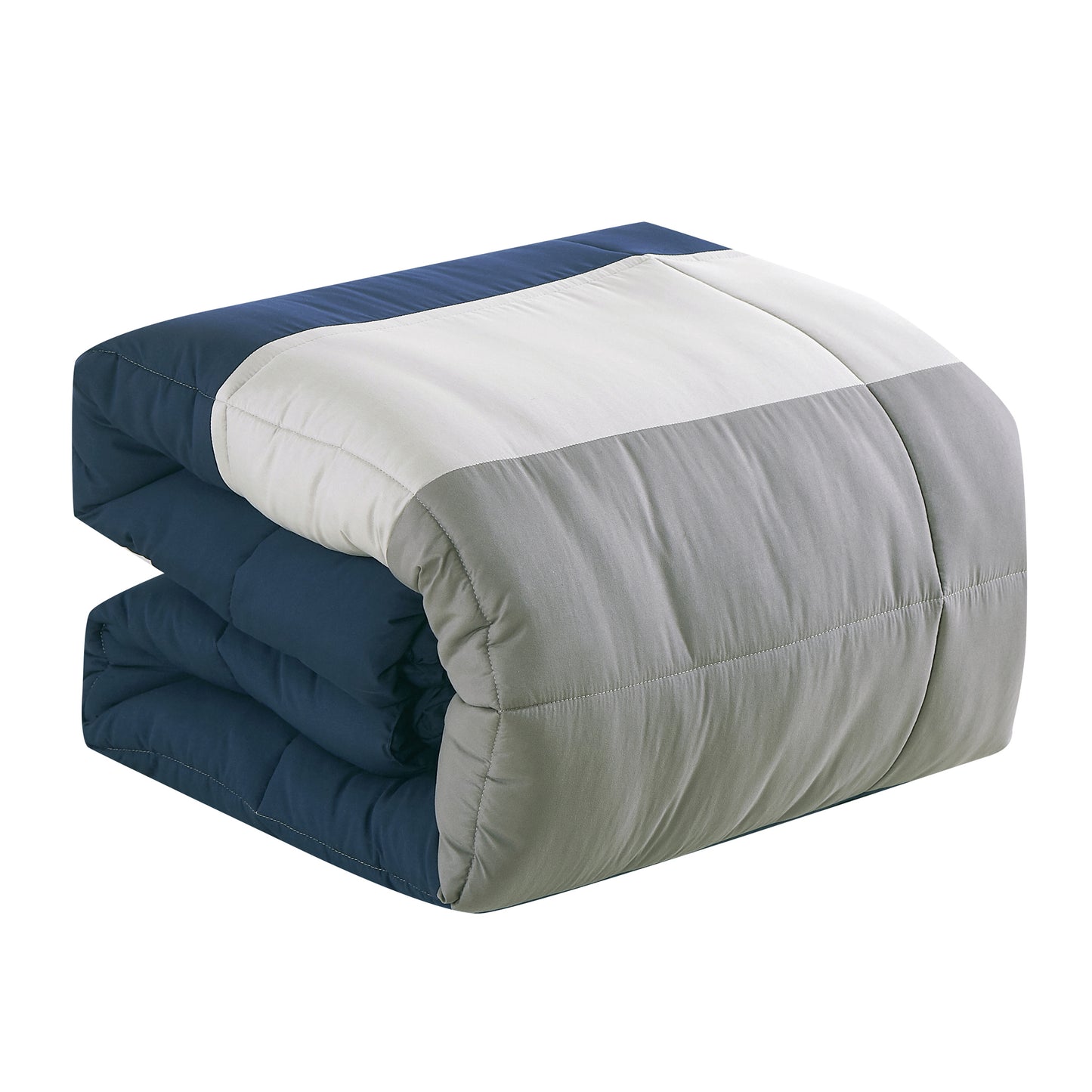 Bed-in-a-Bag 9-pieces Kirby Navy Blue and Grey Embroidery Bedding Comforter and Sheet Set - Cal King Size