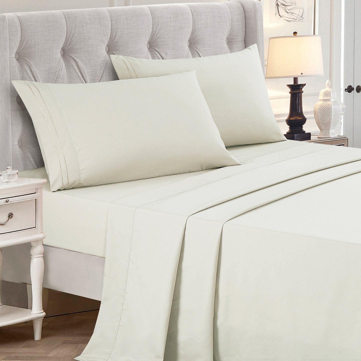 3-Piece Beige Sheet Set Twin Size with Flat Sheet, Fitted Sheet, and Pillowcases