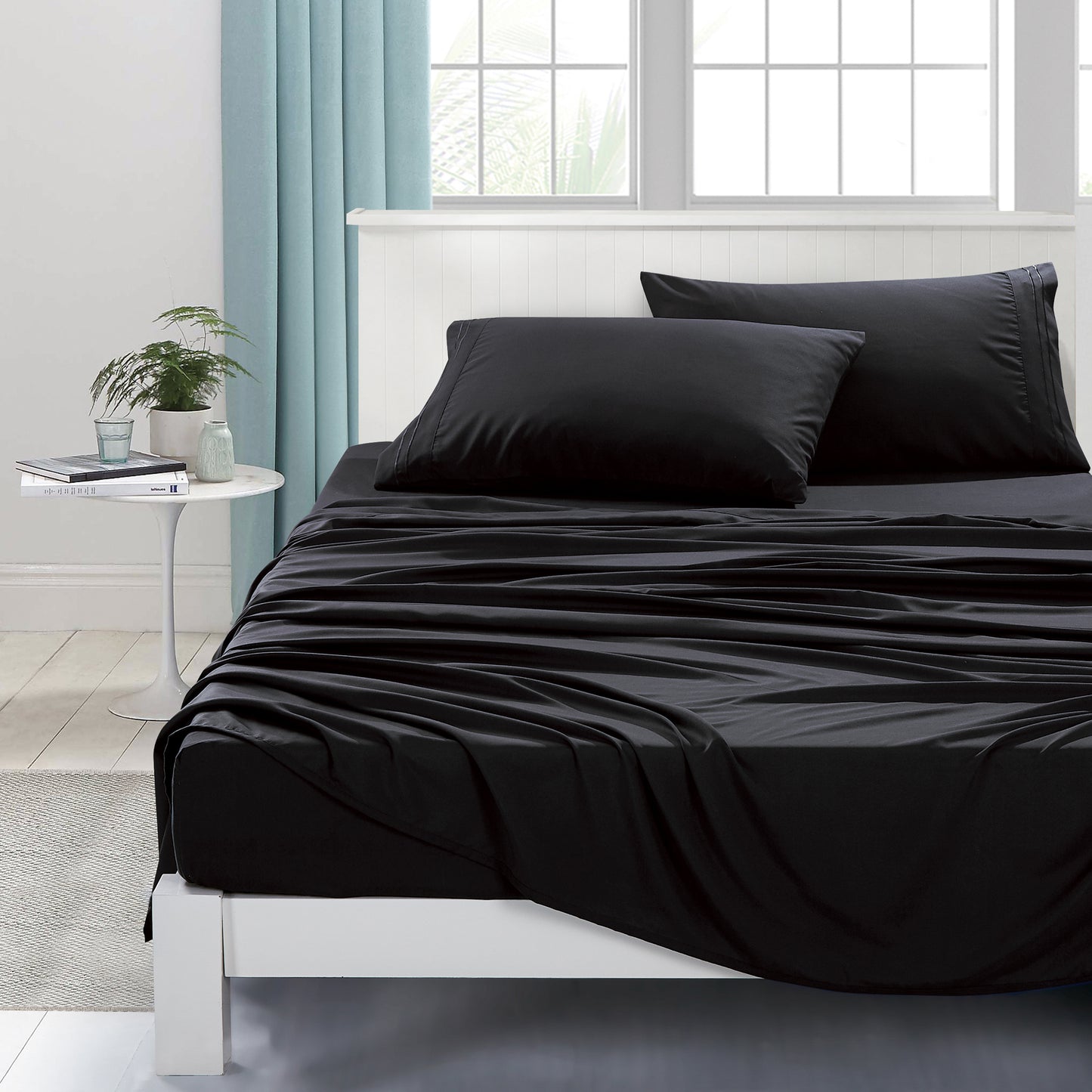 ESCA 3-Piece Black Sheet Set Twin Size with Flat Sheet, Fitted Sheet, and Pillowcases