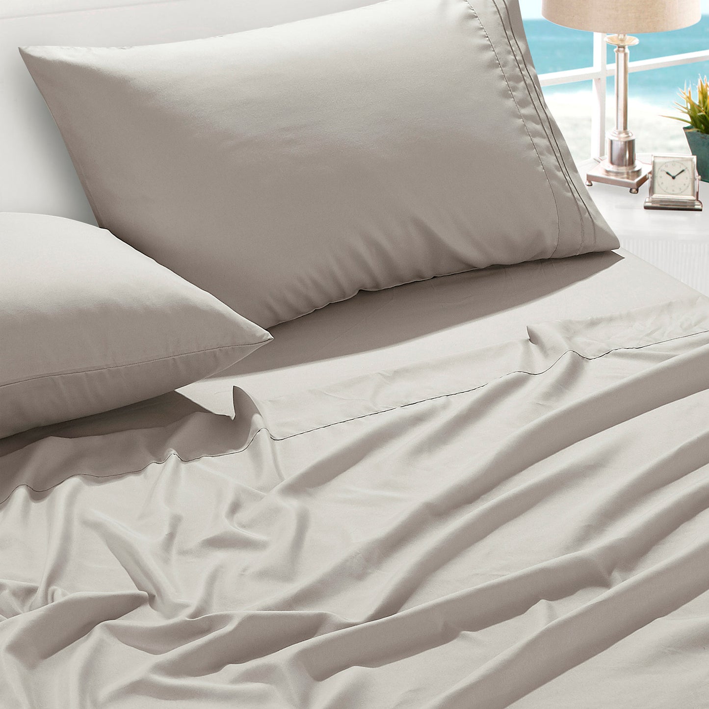 4-Piece Taupe Sheet Set Cal King Size with Flat Sheet, Fitted Sheet, and Pillowcases