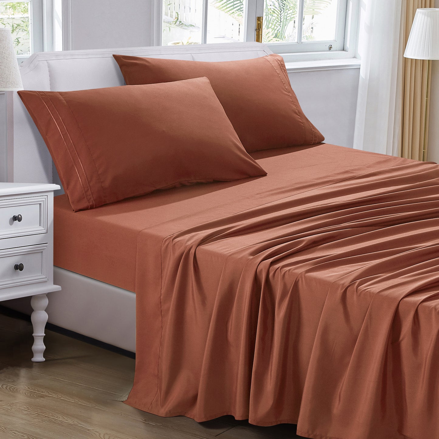 3-Piece Spice Sheet Set Twin Size with Flat Sheet, Fitted Sheet, and Pillowcases